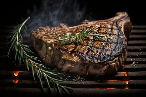 Steak on grill black background イラスト素材