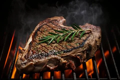 Steak on grill black background イラスト素材