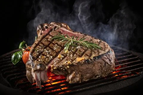 Steak on grill black background イラスト素材