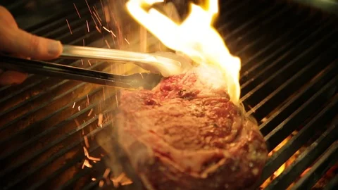 Steak on the grill fire Stock Footage 103676137