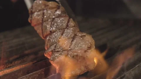 Steak on Grill with Flames 스톡 동영상 196228896