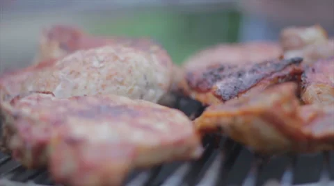 Steak on grill Stock Footage 38084365