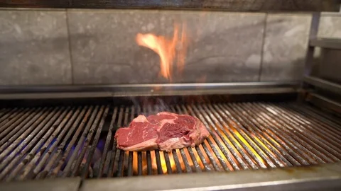 Steak on grill station Video stock 108110748