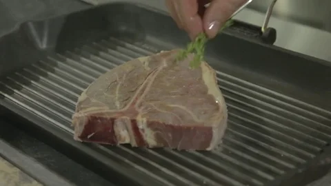 Steak grilled with corn Stock Footage 81423733