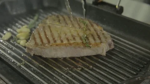 Steak grilled with corn Video stock 81423788
