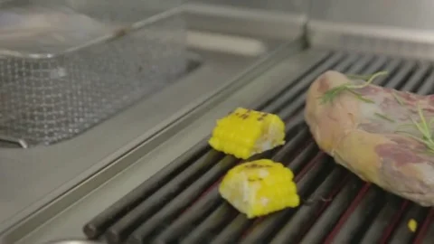 Steak grilled with corn Stock Footage 82685542