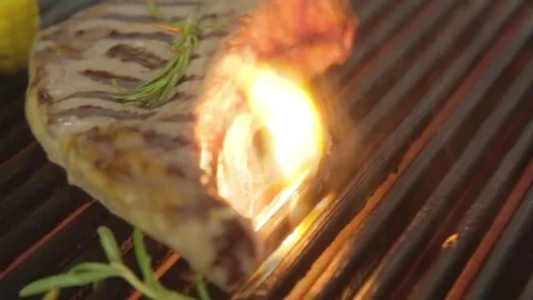 Steak grilled with corn Stock Footage 82770721