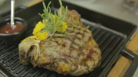 Steak grilled with corn Video stock 83293683