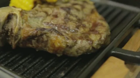 Steak grilled with corn Video stock 83293778