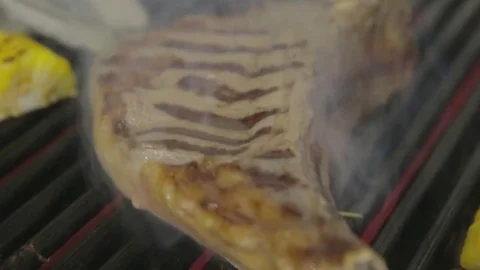 Steak grilled with corn Video stock 83294266