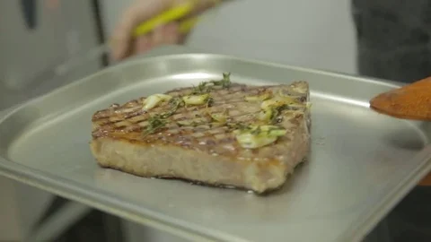 Steak grilled with corn Stock Footage 83295002