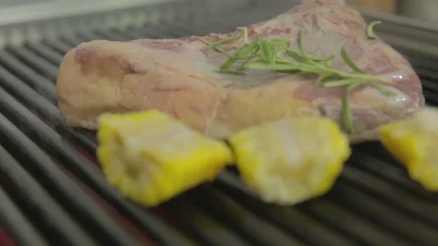Steak grilled with corn Stock Footage 83747992