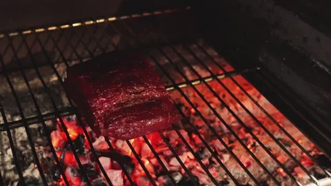 Steak Grilling Over Open Fire Stock Footage 310950548