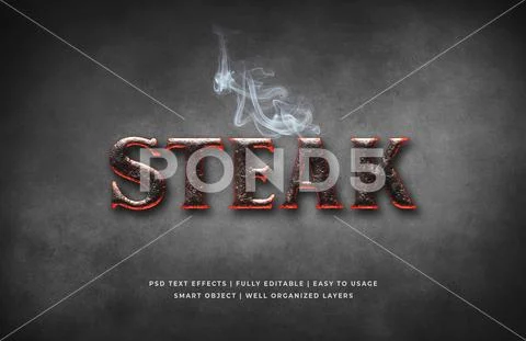 Steak house 3d text style effect mockup - PSD Template Plantilla PSD