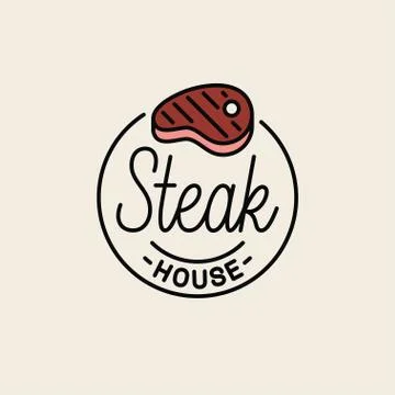 Steak house logo. Round linear of steak grill Stock Illustration