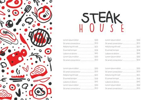 Steak House Menu Template with Meat Products Seamless Pattern and Space for Text Stock Illustration