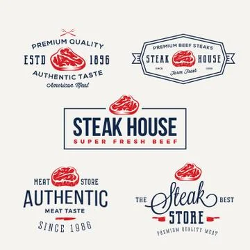 Steak House or Meat Store Vintage Typography Labels, Emblems, Logo Templates Stock Illustration