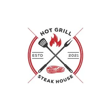 Steak house rustic logo emblem, Vintage Retro Countryside BBQ Grill vector il Stock Illustration