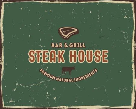 Steak house typography poster template in retro old style. Offset and Stock Illustration