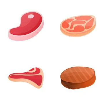 Steak icons set cartoon vector. Cooking food Stock Illustration