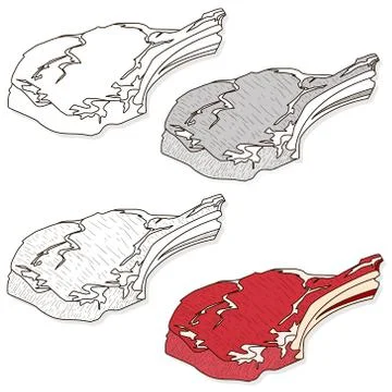 Steak illustration set. Vector images of steaks in different grafic styles, i Stock Illustration