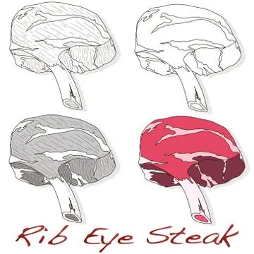 Steak illustration set. Vector images of steaks in different grafic styles, i Stock Illustration