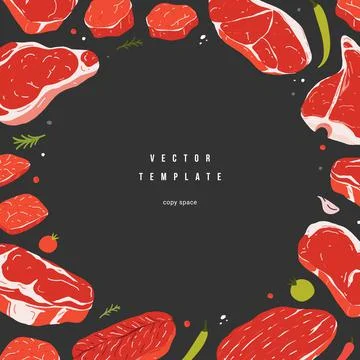 Steak illustration, vector frame border, template for menu for steakhouse Stock Illustration