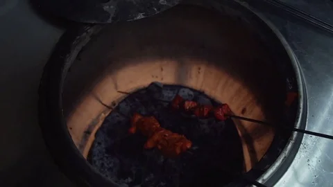 Steak kabobs in grill Stock Footage 81119261