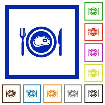 Steak for lunch flat framed icons イラスト素材