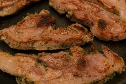Steak meat grilled on pan Stock Photos
