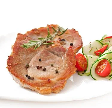 Steak meat with vegetable salad Stock Photos