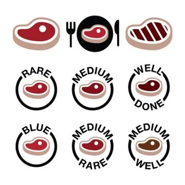 Steak - medium, rare, well done, grilled icons set Illustrazione stock