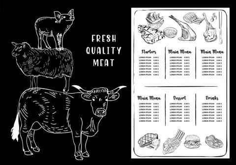 Steak menu, restaurant template on chalkboard. Stock Illustration