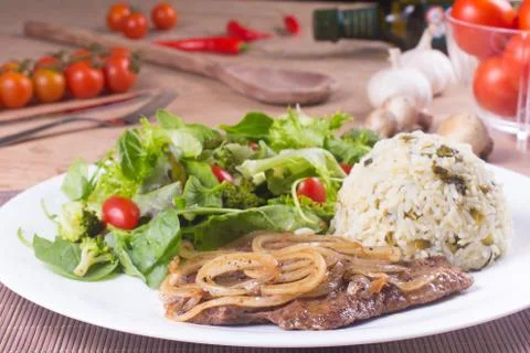 Steak with onions 스톡 사진