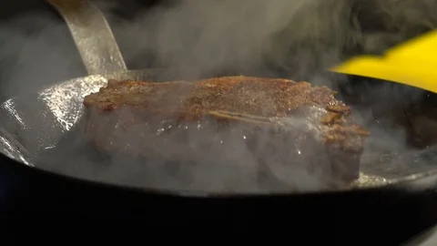 Steak in the Pan Stock Footage 127124998