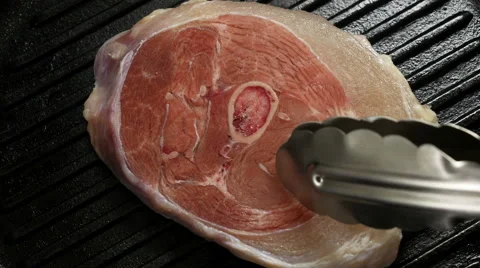 Steak on the pan-grill Stock Footage 52348776