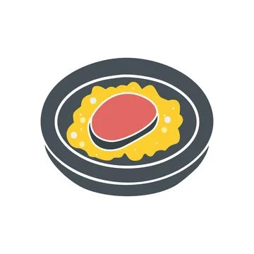 Steak in pan. Steak cooked in pan with butter and oil. Stock Illustration