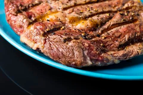 Steak on plate Foto stock