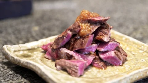Steak plating sauce 4k Stock Footage 103797930