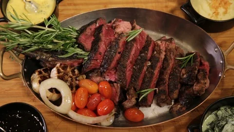 Steak platter display gourmet Stock Footage 103676300
