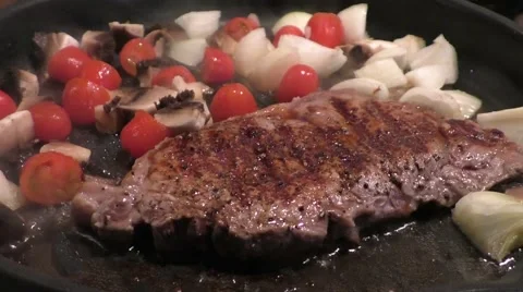 Steak Plus Vegetables cooking Stock Footage 47442695