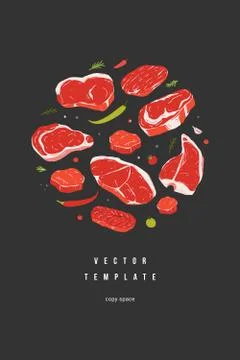Steak poster template, vector menu for steakhouse or butchery shop, copy space Stock Illustration