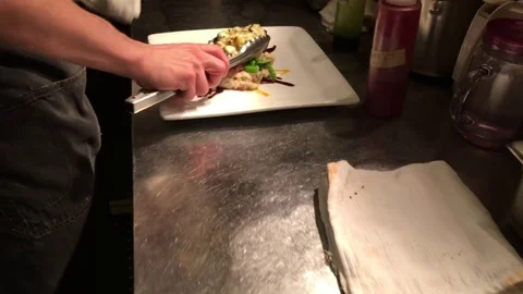 Steak Onto Potatoes in Restaurant Video stock 82315687