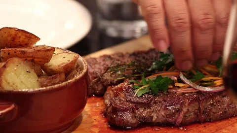 Steak Preparation Garnish 1 Stock Footage 79044717