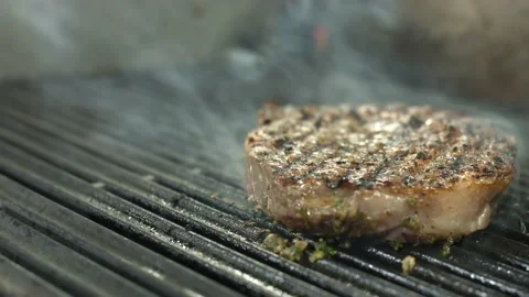 Steak roast on an open fire grill Stock Footage 147553813