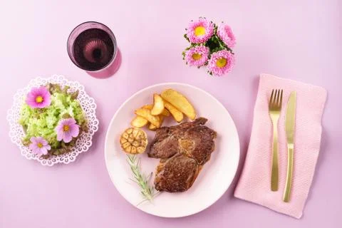 Steak with salad Stock Photos