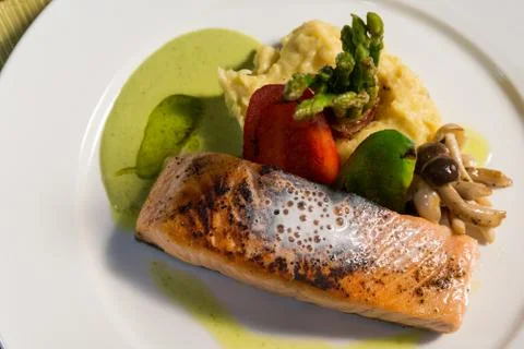 Steak salmon close up Stock Photos