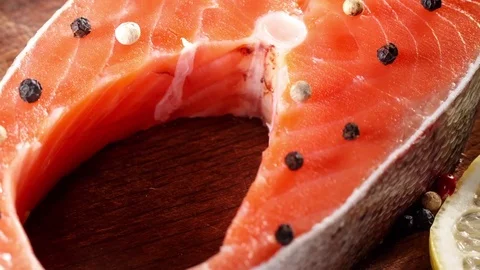 Steak of salmon Stock Footage 72672377
