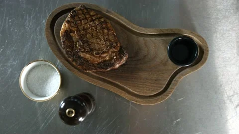 Steak salted top view Stock Footage 147553833