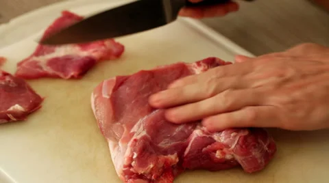Steak slicing with sharp knife Stock Footage 36959983